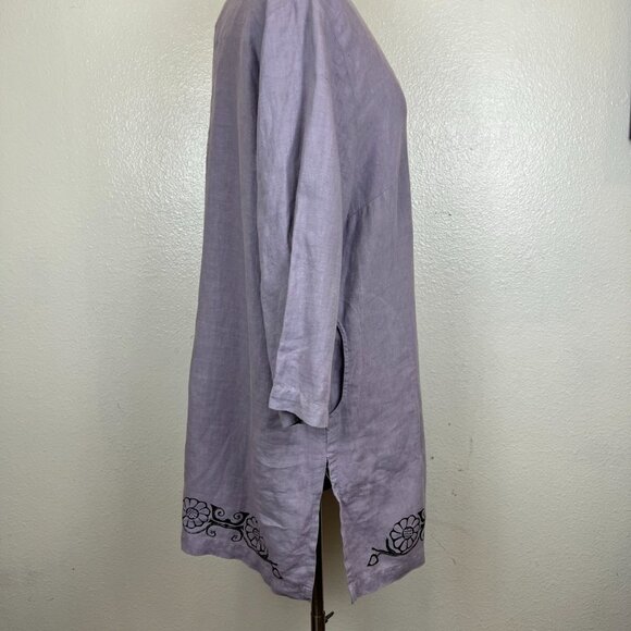 Mosaic Top Women's Linen 3/4 Sleeves Tunic Lavender  Sz XL Lagenlook  Boho - Picture 5 of 6